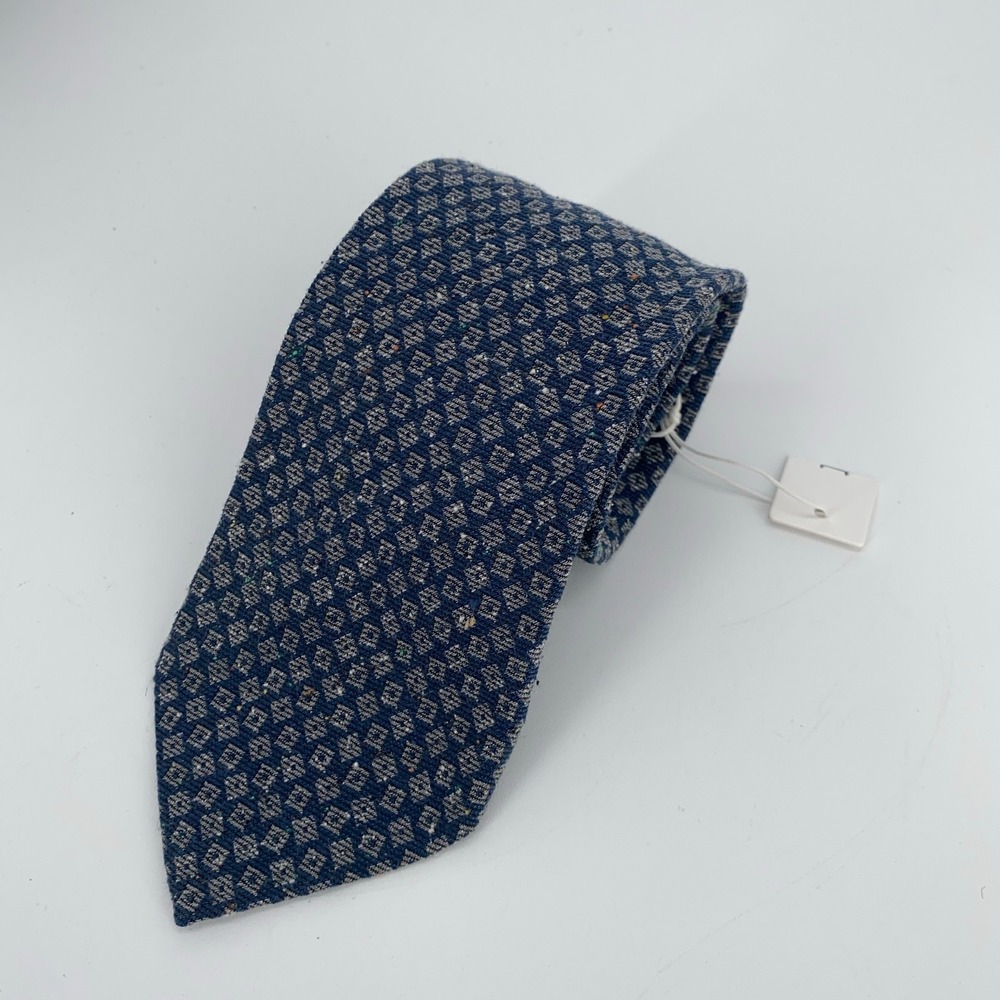 Eton Tie Men One Size Navy White Patterned Silk Classic Fit Necktie Italy Made